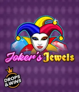 Discover the playful ambiance of Joker's Jewels slot by Pragmatic Play, featuring a charming joker's mask embellished with a brightly colored jester hat. This graphic evokes the fun and excitement of casino gaming, set against a lavender background. Great for casino game enthusiasts, offering a delightful adventure. 